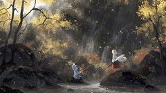 Leaves nature Trees weapons fishing dress hats waterfalls white 