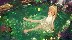 Leaves ponds artwork anime