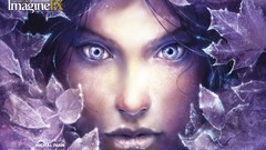 Leaves purple woman faces purple eyes artwork fantasy art 