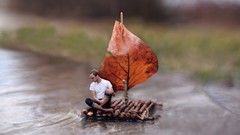 Leaves rain Men Boats sad rafting minimalistic
