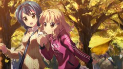Leaves Trees blondes blue hair anime girls yellow eyes yuru 