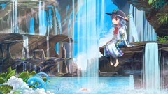 Leaves water Birds peach red eyes Pokemon blue hair smiling 