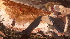 Leaves weapons fight ruins Knives schoolgirls stockings blondes 