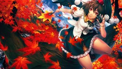 Leaves wings red eyes anime girls touhou shameimaru aya video 