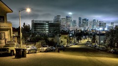 Light cars roads houses buildings cities streets streetlamps