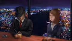 Light smoke Anime Bridges smoking cities anime girls light gray 