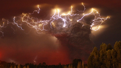 Lighting volcano thunder storm