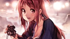 Lights close-up red eyes Cameras faces blush long hair anime 