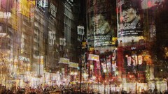 Lights crowd Japan Downtown buildings cityscapes Billboard 