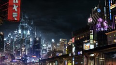 Lights Japan Skyscrapers Night watch buildings science fiction 