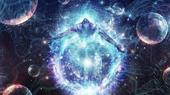 Lights planets artwork arms raised human body Cameron Gray