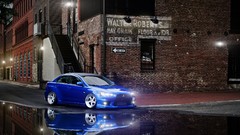 Lights roads reflections buildings Mitsubishi Lancer Evolution 