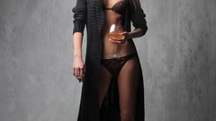 Lingerie brunettes woman smoking