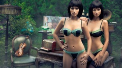 Lingerie woman forests twins