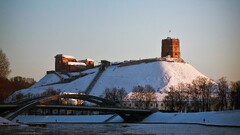 lithuania vilnius castle snow evening lights