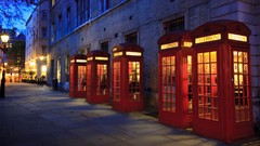 London England sidewalk British phone booth phones