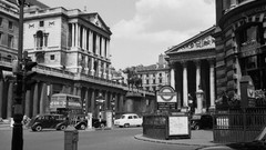 London street underground monochrome historical old buildings 
