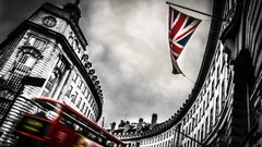 London uk selective coloring flag City buses vehicle