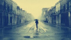 loneliness filter artwork street rain umbrella cityscape