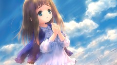 Long hair anime girls blue eyes brunettes short hair skies pray