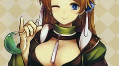 Long hair anime girls blue eyes cleavage artwork potion 