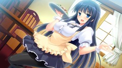 Long hair anime girls blue eyes waitress maids pantyhose black 