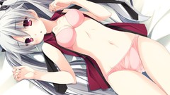 Long hair anime girls bra gray hair game cg kanekiyo miwa 
