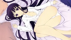 Long hair anime girls brunettes inu x boku ss purple eyes 