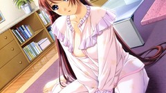 Long hair anime girls brunettes purple eyes pjamas