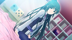 Long hair anime girls green eyes green hair game cg Yamiyo Ni 