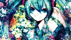 Long hair anime girls hatsune miku vocaloid twintails aqua hair 