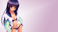 Long hair anime girls school uniforms purple hair purple 