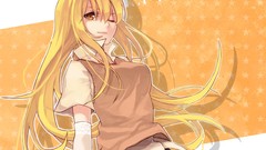 Long hair anime girls wink seifuku railgun orange eyes shokuhou 