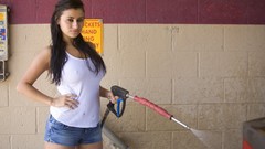 Long hair brunettes boobs Alexa Loren washing car