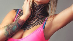 Love eyes pink woman sleeping neck blondes tattoos push-ups 