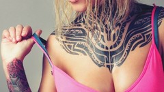 Love eyes pink woman sleeping neck blondes tattoos push-ups 