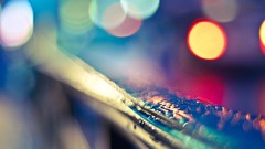 Macro lights railing water drops focused