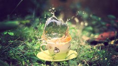 Macro slow motion coffee cups water splash water effects