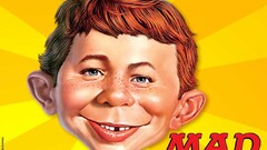 Mad magazine face freckles yellow background cartoon