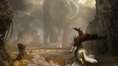 magic digital art fantasy art from behind horse sword creature