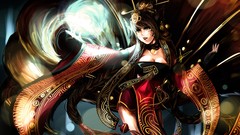 Magic dress Jewelry long hair braids yellow eyes tails cleavage 