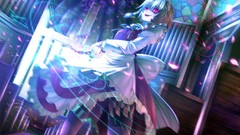 Magic dress stained glass white hair smirk bows smiling maids 