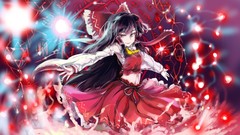 Magic navel red eyes red dress bows skirts smiling long hair 