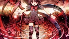 Magic red eyes touhou black hair houjuu nue thigh highs magic 