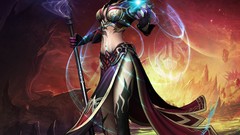Magic woman armor staff short hair artwork video games battle 