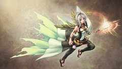 Magician staff white hair drawings chains belts anime girls 