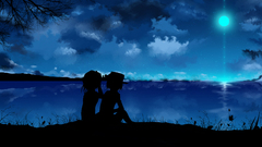 Manga Anime dark blue sky night moon silhouette outdoors Women