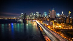 Manhattan new york city night brooklyn bridge West Side Highway