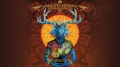 mastodon fantasy art red background orange deer frontal view