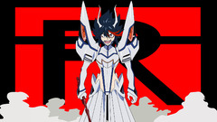 Matoi Ryuuko Anime red background horns blue hair Kill la Kill